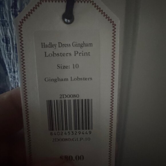 New Classic Prep Blue Hadley Dress Gingham Lobsters Print Smocked Dress Size 10 - Picture 6 of 12
